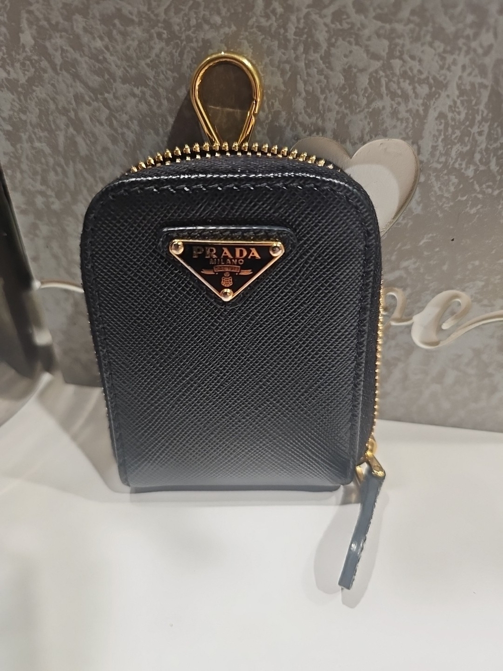 Authentic Prada Saffiano Sergio Rossi Black Leather Zip Pouch with Gold Hardware